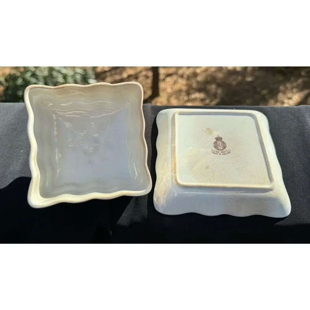 Old Foley James Kent Covered CHEESE or BUTTER DISH Floral w/ Gold Trim Square